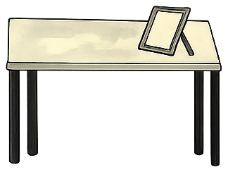 Hand-drawn desk with a note on it